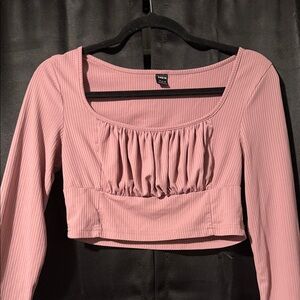 Pink Ribbed Long Sleeve Crop Top
